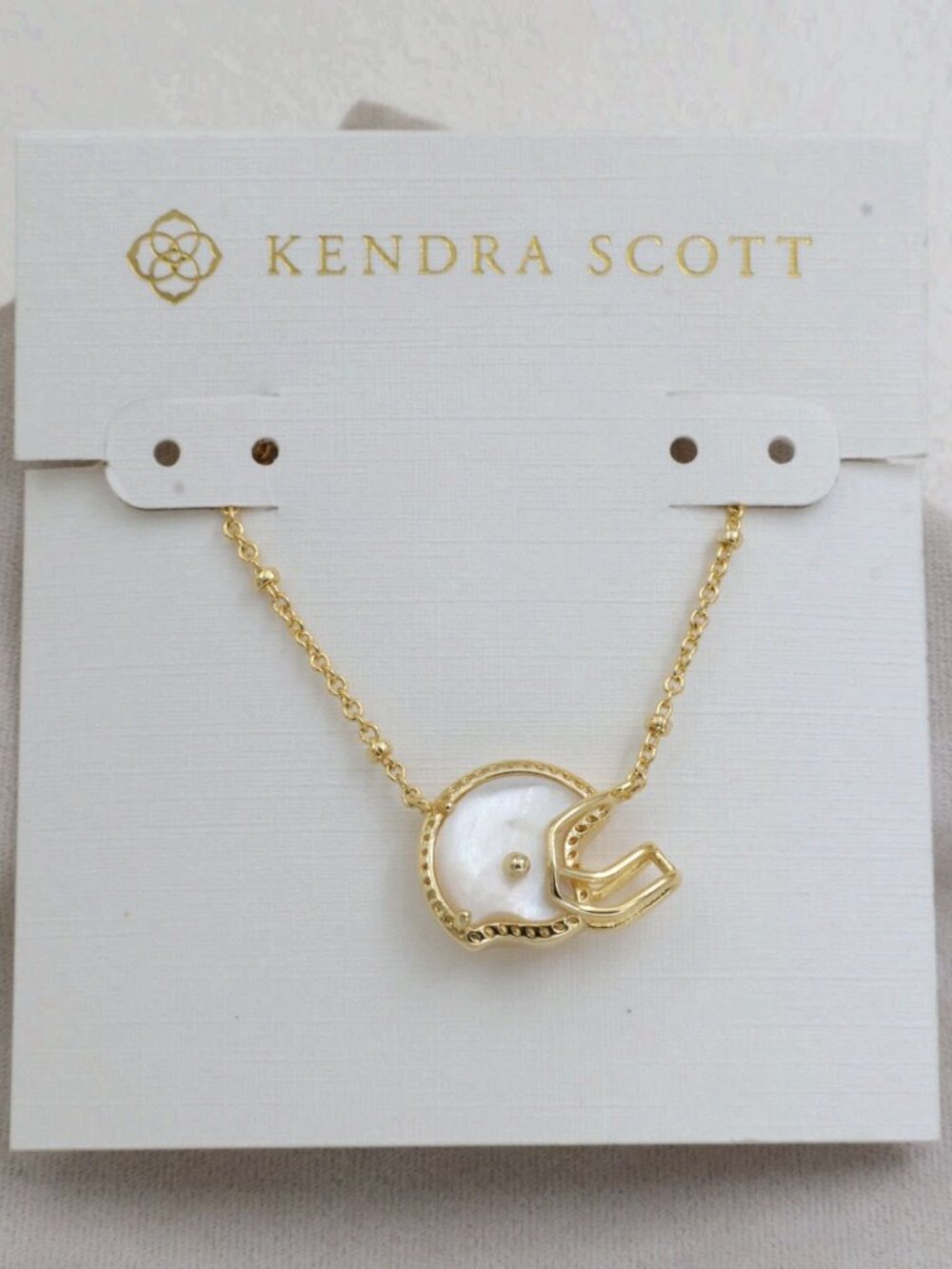 Kendra Scott Gold Ivory Mother-of-Pearl Football Helmet Short Necklace NEW